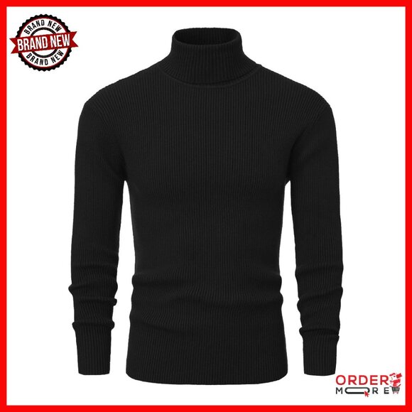 Men's Slim Fit Turtleneck Sweater Cable Knit Pullover Warm Casual
